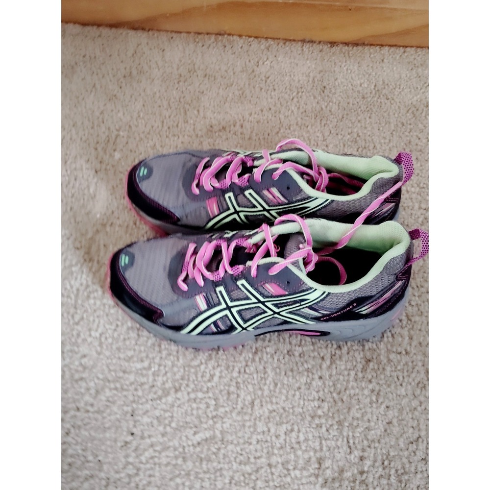 Asics Women 7.5 Gel-Venture 5 Running Training Athletic Gym Shoes Gray Pink Lime - Picture 7 of 12